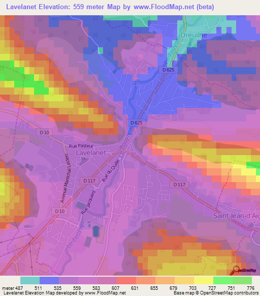 Lavelanet,France Elevation Map