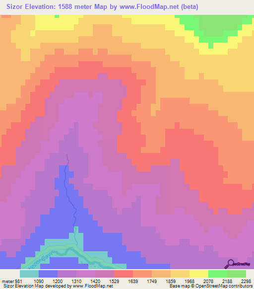 Sizor,Turkey Elevation Map