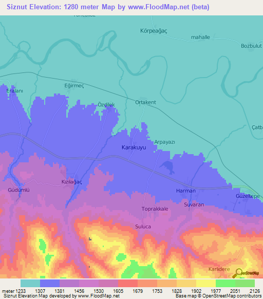 Siznut,Turkey Elevation Map