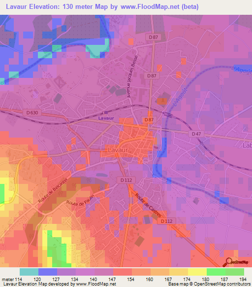 Lavaur,France Elevation Map