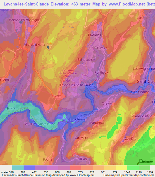 Lavans-les-Saint-Claude,France Elevation Map