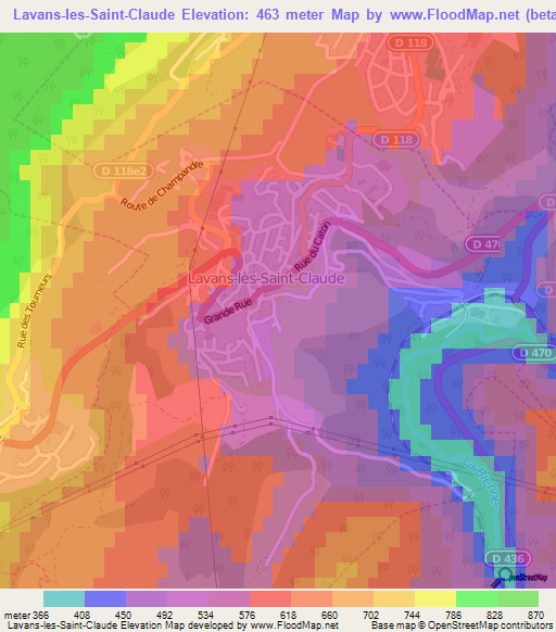 Lavans-les-Saint-Claude,France Elevation Map