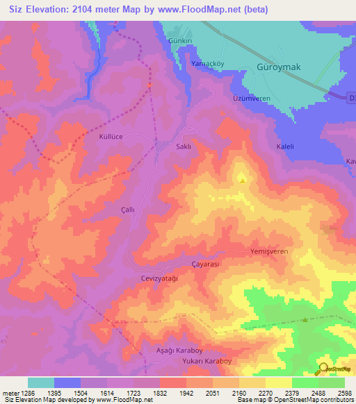 Siz,Turkey Elevation Map