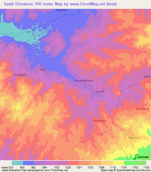 Saatli,Turkey Elevation Map