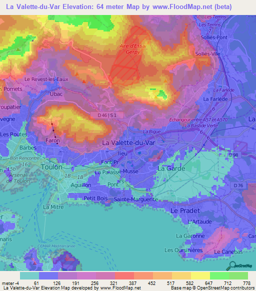 La Valette-du-Var,France Elevation Map