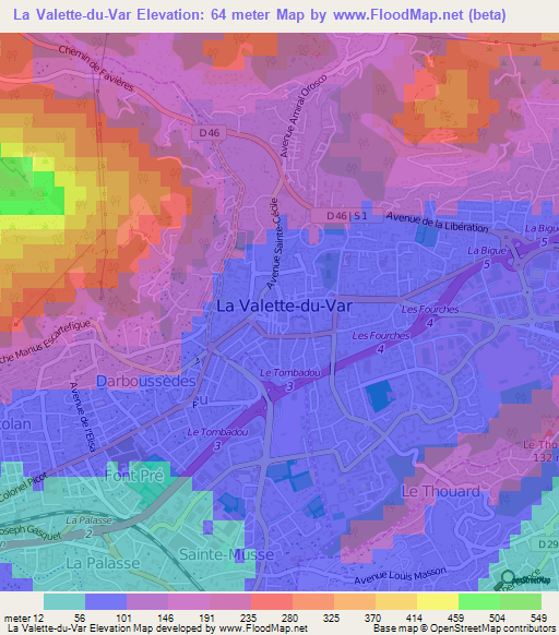 La Valette-du-Var,France Elevation Map