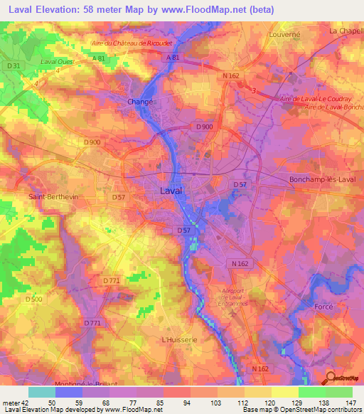 Laval,France Elevation Map