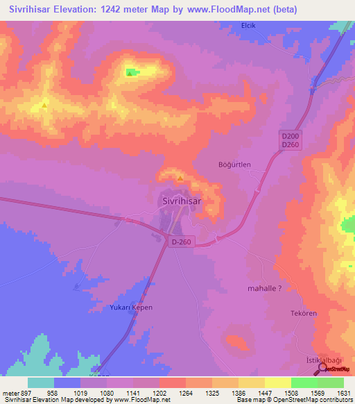 Sivrihisar,Turkey Elevation Map