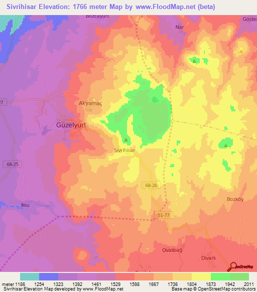 Sivrihisar,Turkey Elevation Map