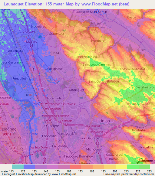 Launaguet,France Elevation Map