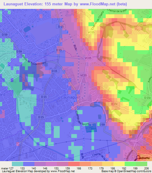 Launaguet,France Elevation Map