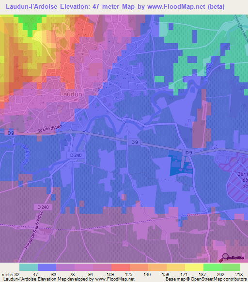 Laudun-l'Ardoise,France Elevation Map