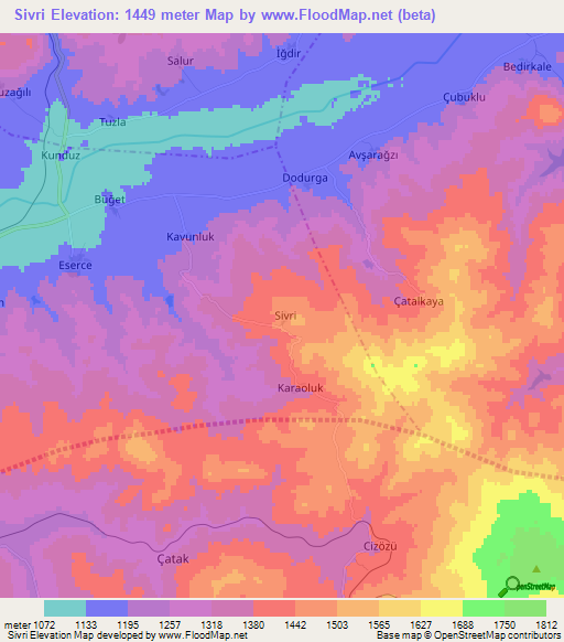 Sivri,Turkey Elevation Map