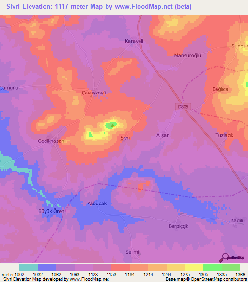 Sivri,Turkey Elevation Map