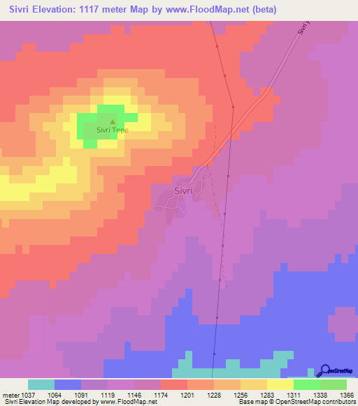 Sivri,Turkey Elevation Map