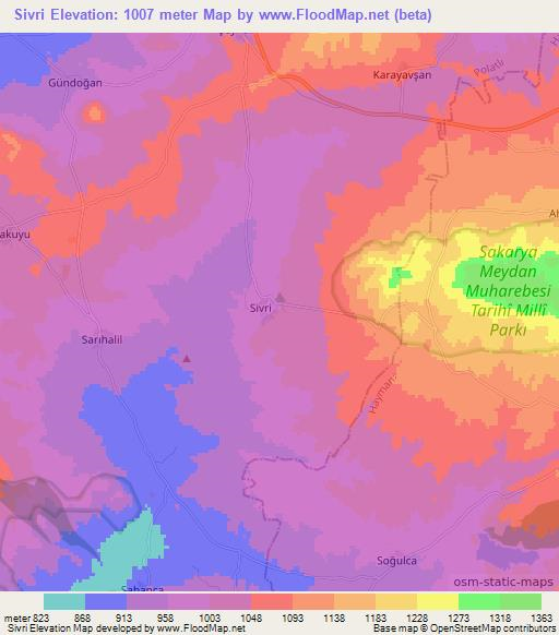 Sivri,Turkey Elevation Map