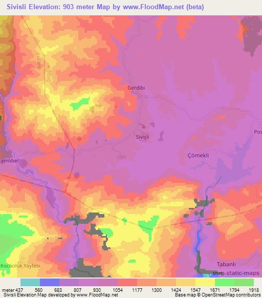 Sivisli,Turkey Elevation Map