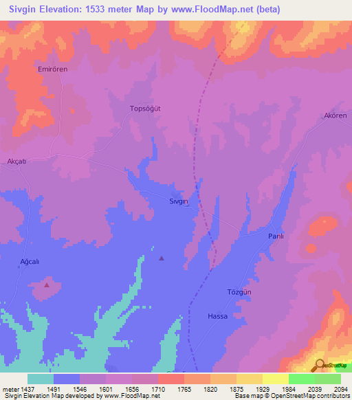 Sivgin,Turkey Elevation Map