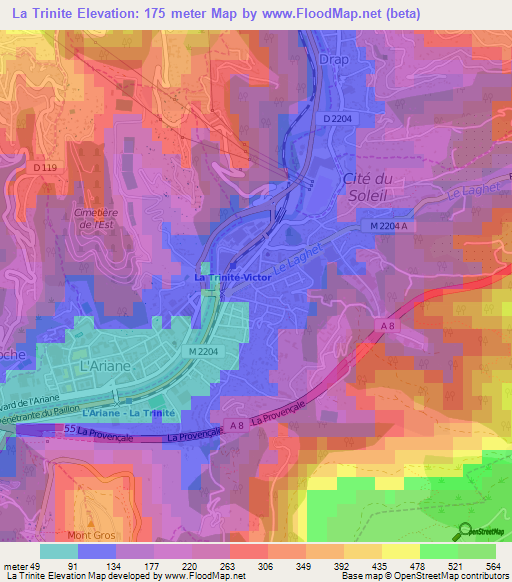 La Trinite,France Elevation Map