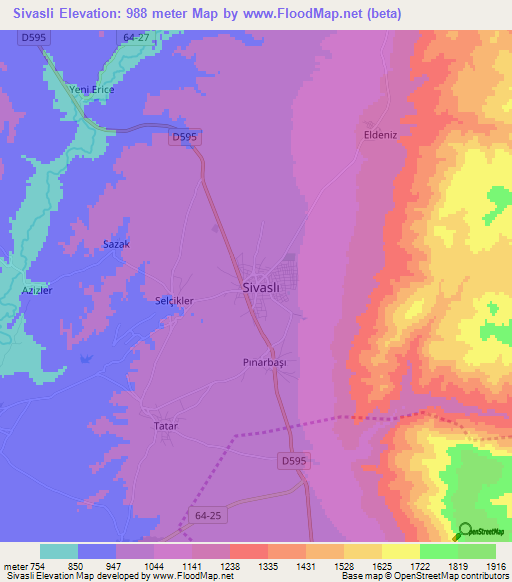 Sivasli,Turkey Elevation Map