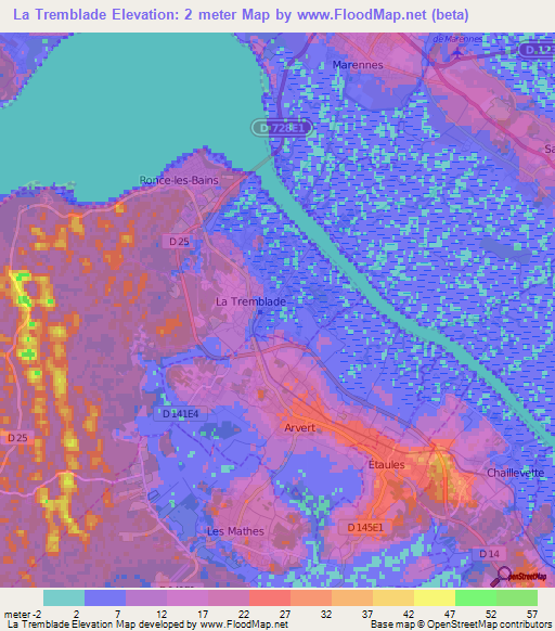 La Tremblade,France Elevation Map