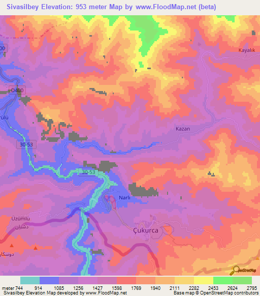 Sivasilbey,Turkey Elevation Map