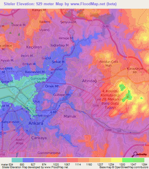 Siteler,Turkey Elevation Map