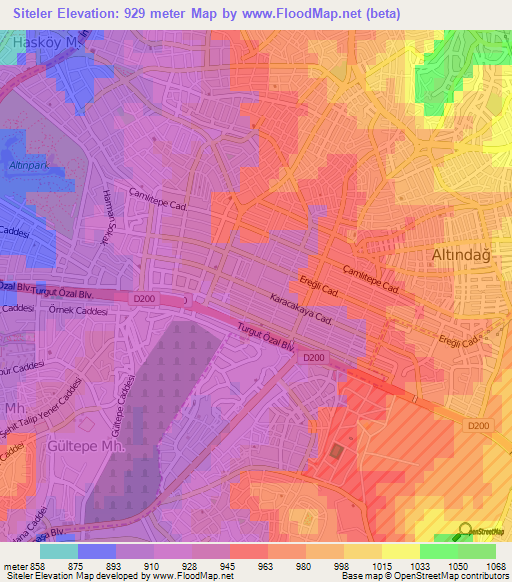 Siteler,Turkey Elevation Map