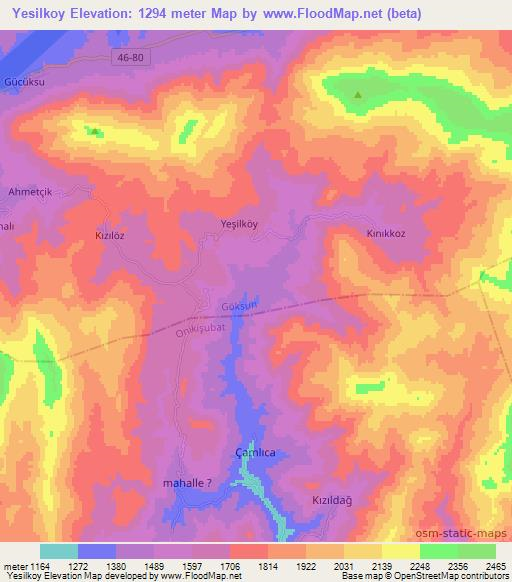 Yesilkoy,Turkey Elevation Map