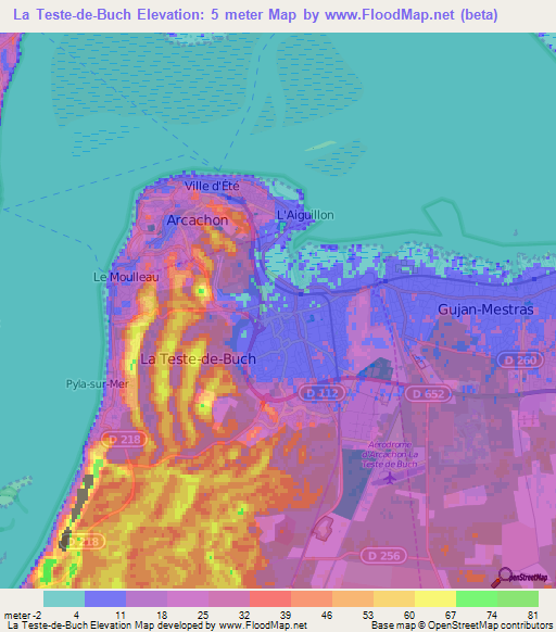 La Teste-de-Buch,France Elevation Map