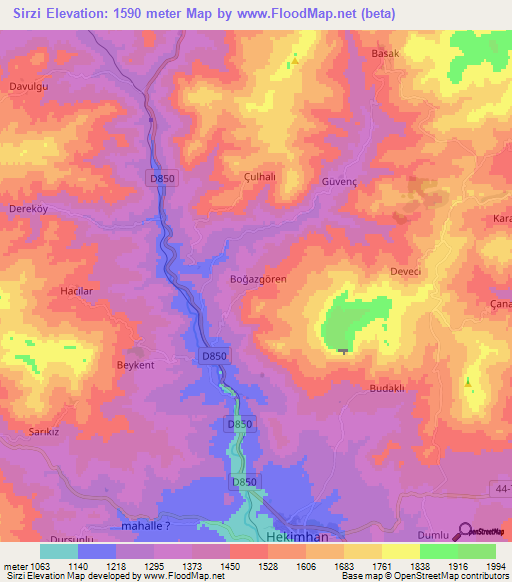 Sirzi,Turkey Elevation Map