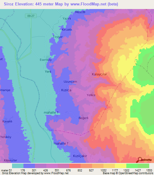 Siroz,Turkey Elevation Map