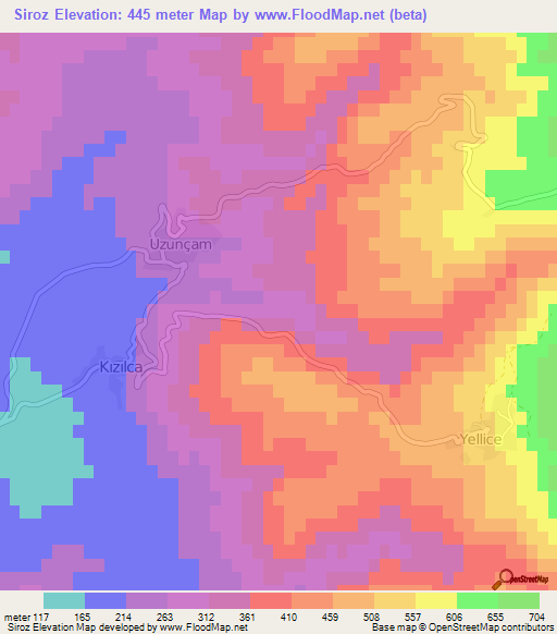 Siroz,Turkey Elevation Map