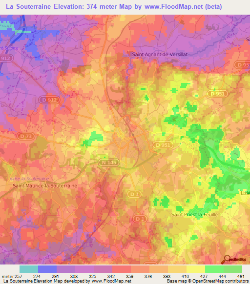 La Souterraine,France Elevation Map