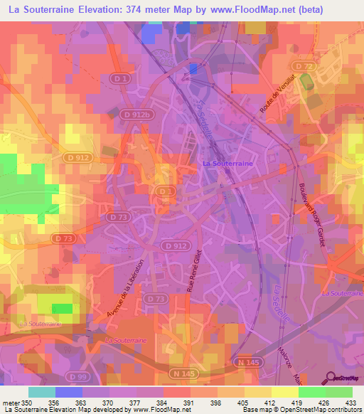 La Souterraine,France Elevation Map