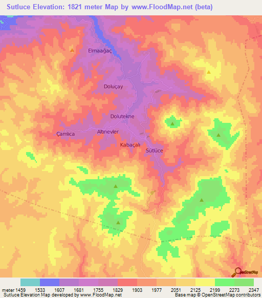 Sutluce,Turkey Elevation Map