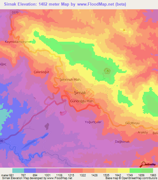 Sirnak,Turkey Elevation Map