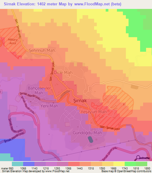 Sirnak,Turkey Elevation Map