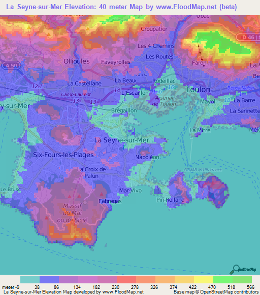 La Seyne-sur-Mer,France Elevation Map