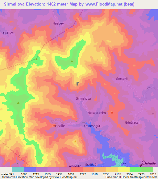 Sirmaliova,Turkey Elevation Map