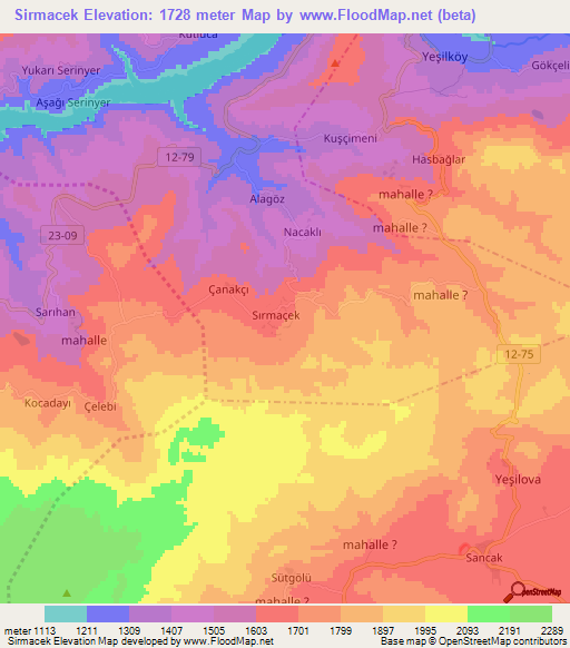 Sirmacek,Turkey Elevation Map