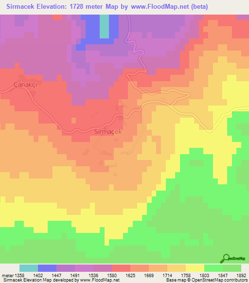 Sirmacek,Turkey Elevation Map