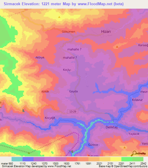 Sirmacek,Turkey Elevation Map