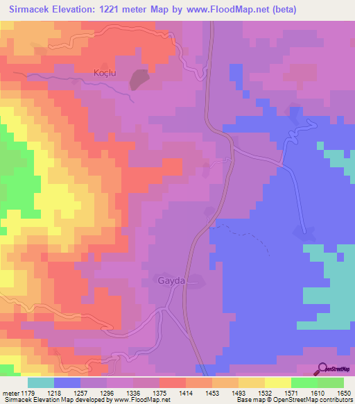 Sirmacek,Turkey Elevation Map