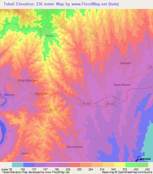 Tekeli,Turkey Elevation Map