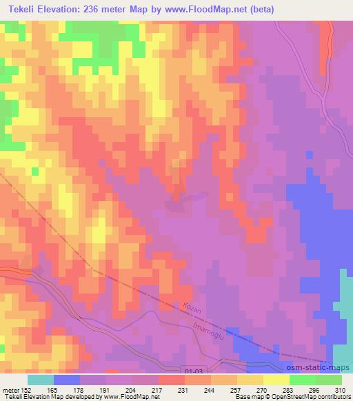 Tekeli,Turkey Elevation Map