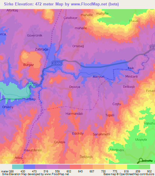 Sirke,Turkey Elevation Map