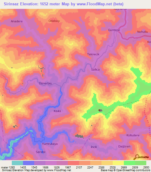 Sirinsaz,Turkey Elevation Map