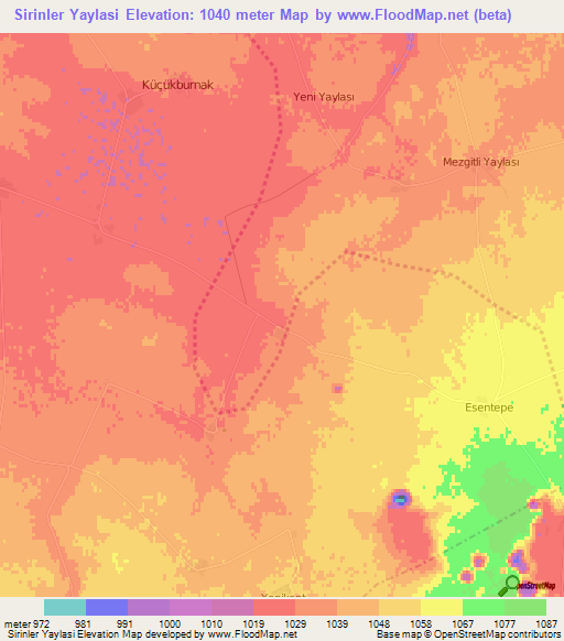 Sirinler Yaylasi,Turkey Elevation Map