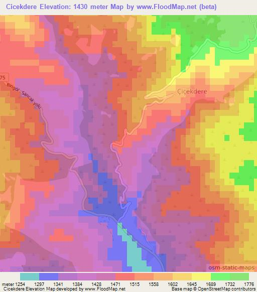 Cicekdere,Turkey Elevation Map